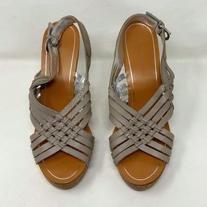 Banana Republic Woven Leather Straps Peep Toe Slingback Platform Sandals